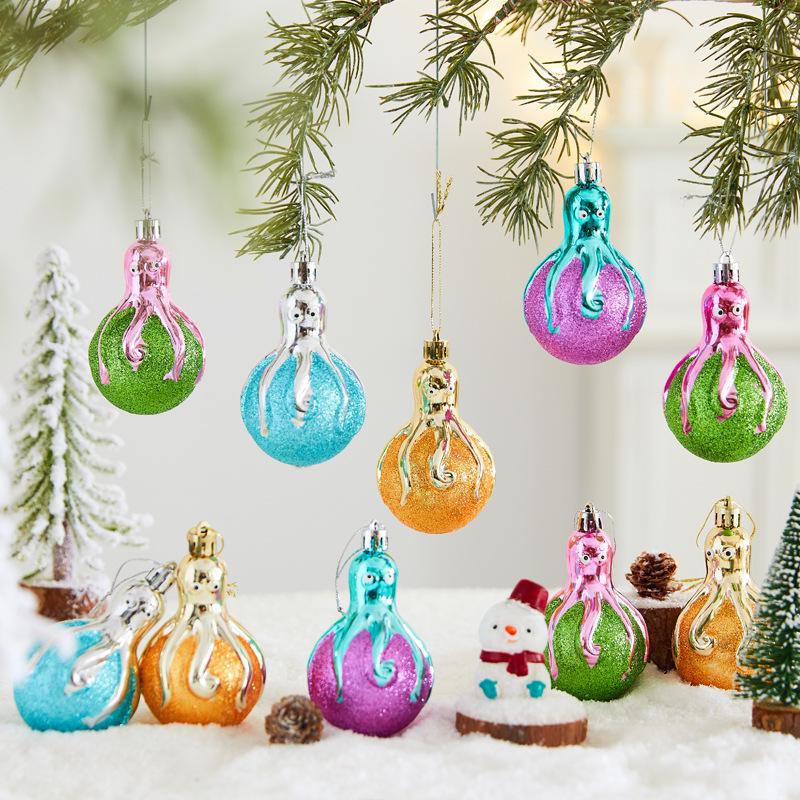 Colorful Christmas Tree Ornaments: Painted Octopus Ball Scene