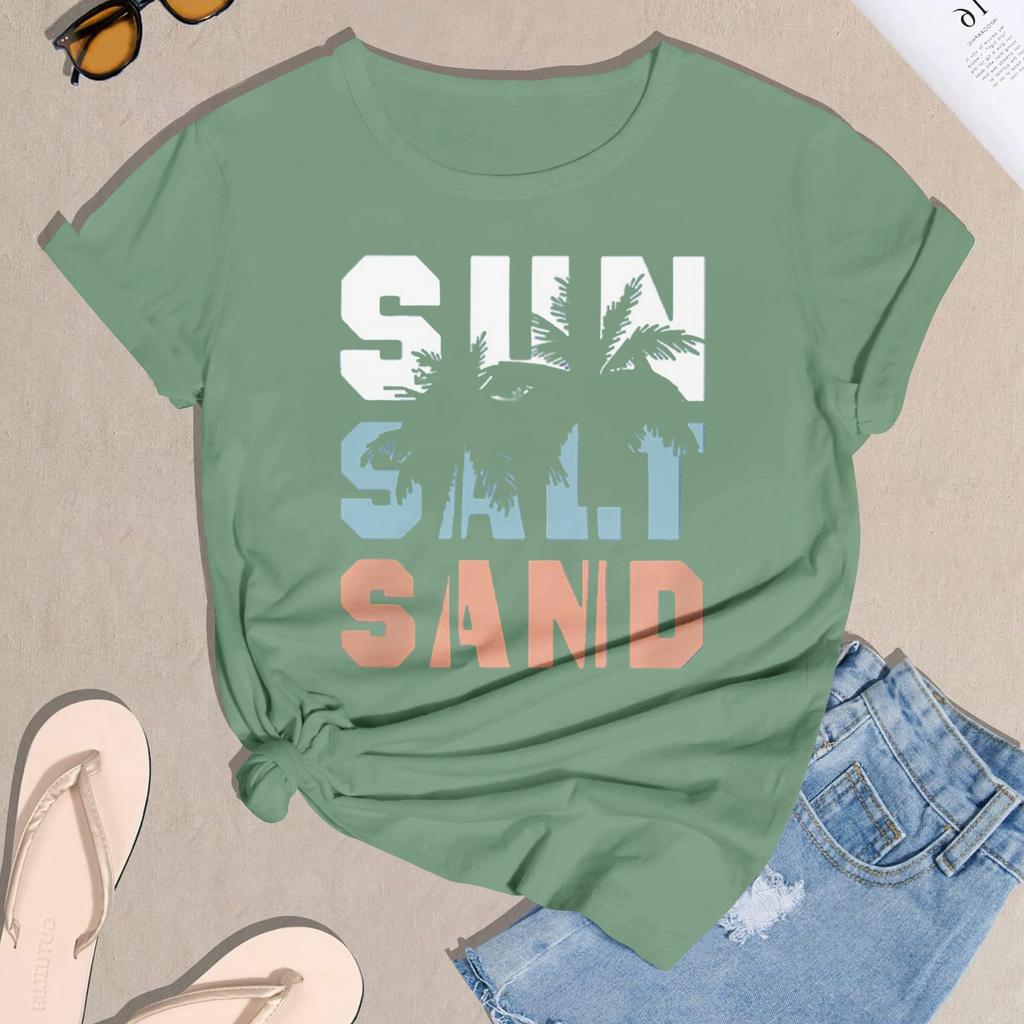 Dámské ležérní tištěné tričko s kulatým výstřihem, svetr s krátkým rukávem