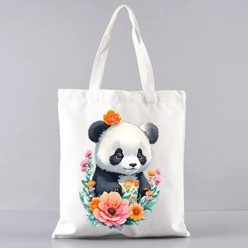 Cute Panda Canvas Shoulder Bag For Women Large Capacity Eco Friendly Tote For Travel And Shopping