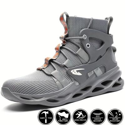 Scarpe da lavoro antinfortunistiche da uomo con puntale in acciaio, antiscivolo, antiperforazione, traspiranti in maglia intrecciata, scarpe da ginnastica industriali da costruzione