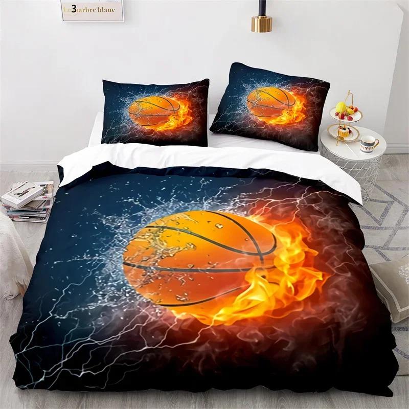 Pojkar Basket Sängkläder Set Sporttema 3D Ball Påslakan Full King För tonåringar Män Mikrofiber Konkurrenskraftigt Spel Täcken Cover