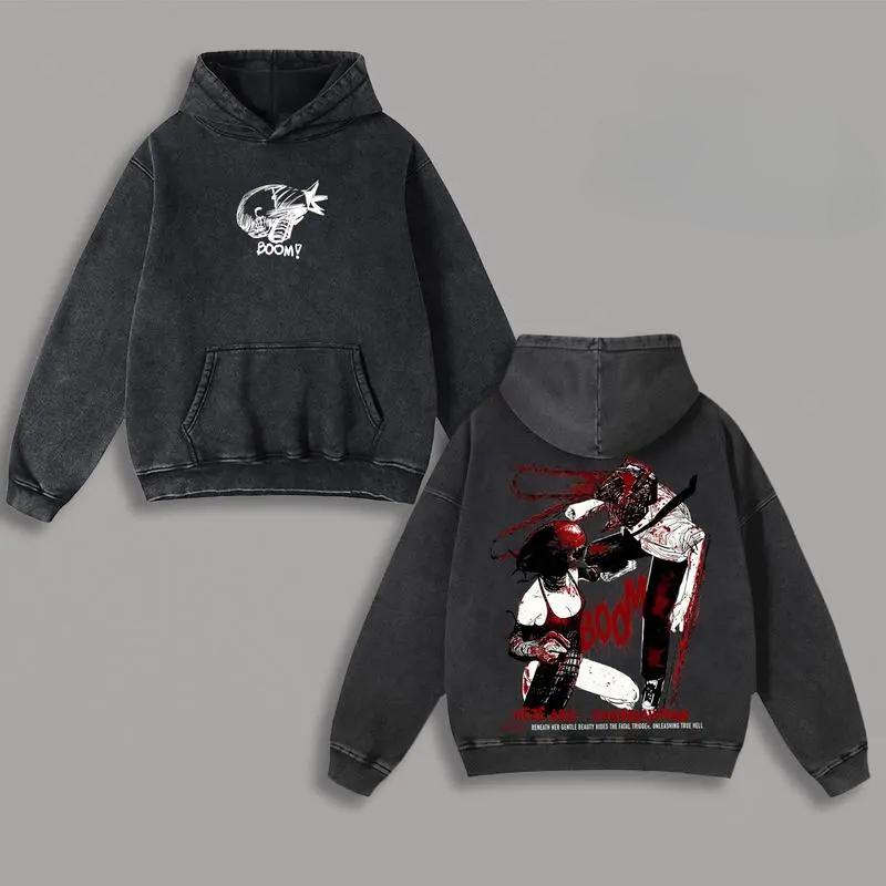 

Горячее Аниме Человек-Бензопила Дэнджи Резе Почита Принт Худи с капюшоном Мужские Женские Хлопковые Толстовки Ретро Выстиранная Толстовка Харадзюку Мужская Уличная Одежда XXL