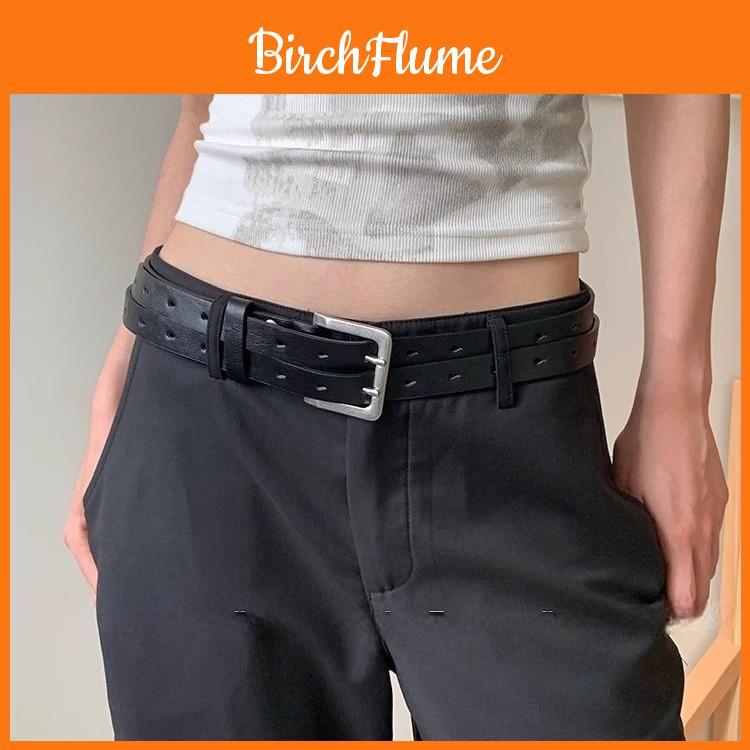 Leather Belt Male Female Fashion Pu Material Double Row Buckle Street Style For Casual Wear