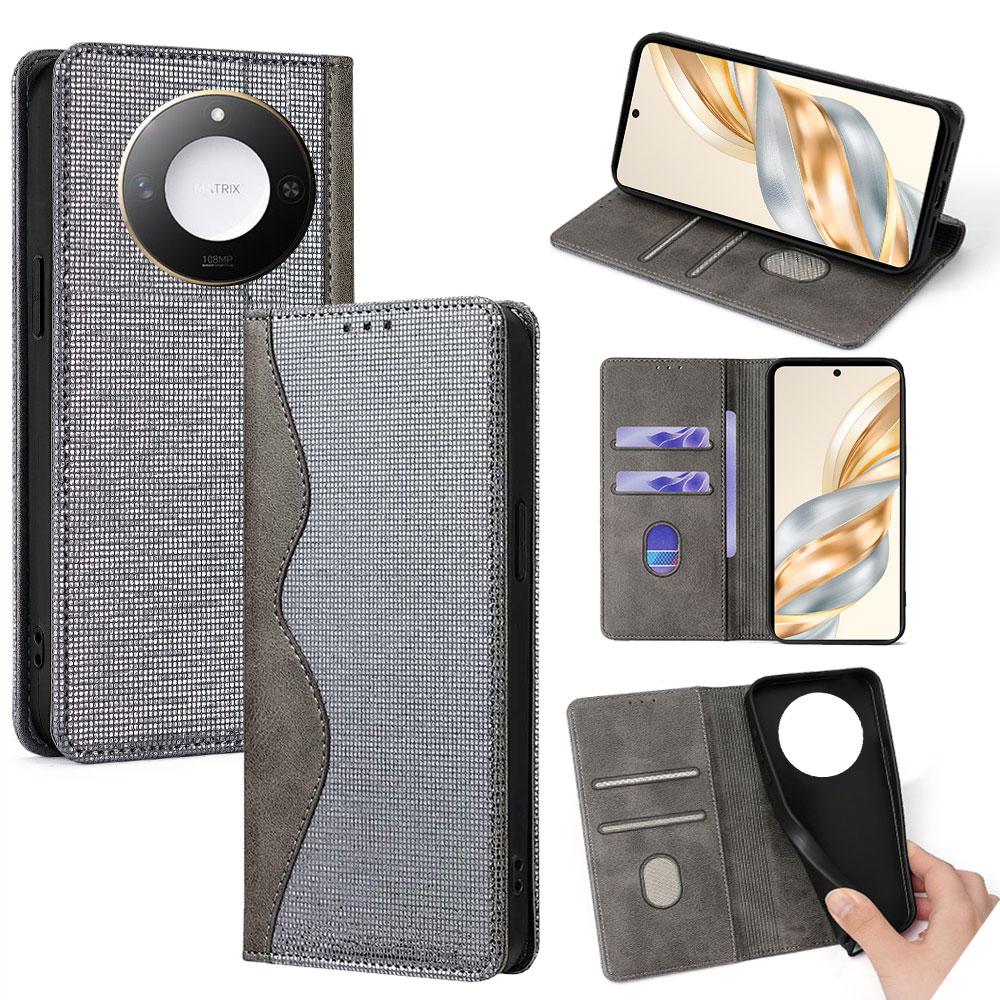 

For Honor X60 5G Leather Case Wallet Stand Phone Cover with RFID Blocking Grey