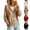 Women's Color Cable Knit Sweater Cardigan with Lapel Collar - Relaxed Fit Long Sleeve Cozy Top