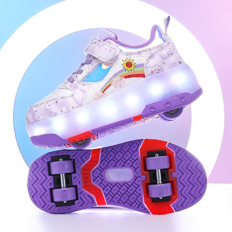 Kid's Roller Skates Removable Flat Charging LED Four Wheels Glowing Sports Shoes  Women's Glowing Sneakers