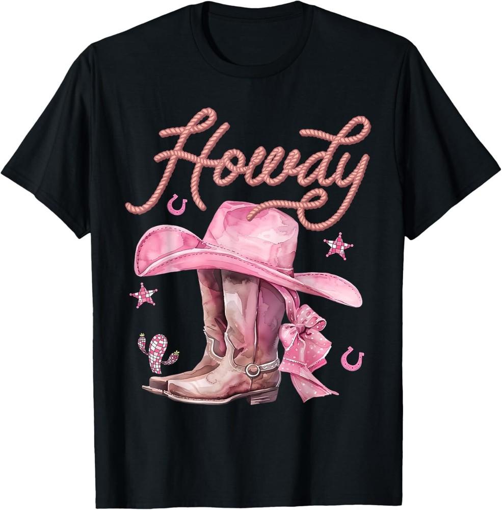 Howdy Pink Birthday Cowgirl Boot Hat Western Rodeo Girl TShirt S