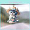 Adorable Acrylic Tea Cup Cat Keychain Decorative Pendant For Car Enthusiasts