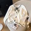 2024 Tea-Themed Fashionable Women's Knitted Sweater Cardigan - Early Autumn, Round Neck, High-End Style.