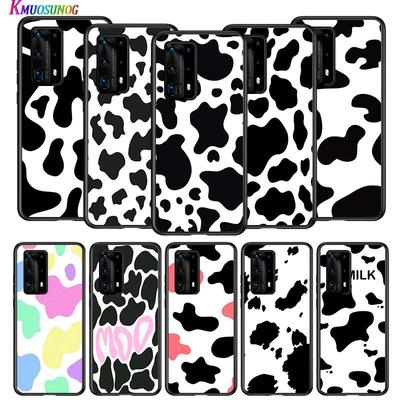 White Black Pink Cow For Huawei P Smart Z S Plus 2020 2019 P40 P30 P20 Pro Lite E Plus 5G Lite Bright Black Phone Case