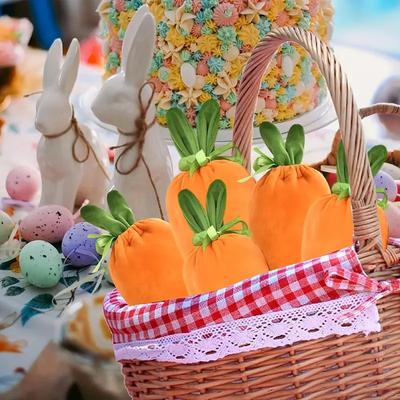 1/5/10pcs Easter Velvet Gift Bag Easter Carrot Velvet Jewelry Basket Easter Rabbit Ear Candy Bags With Drawstring Party Supplies