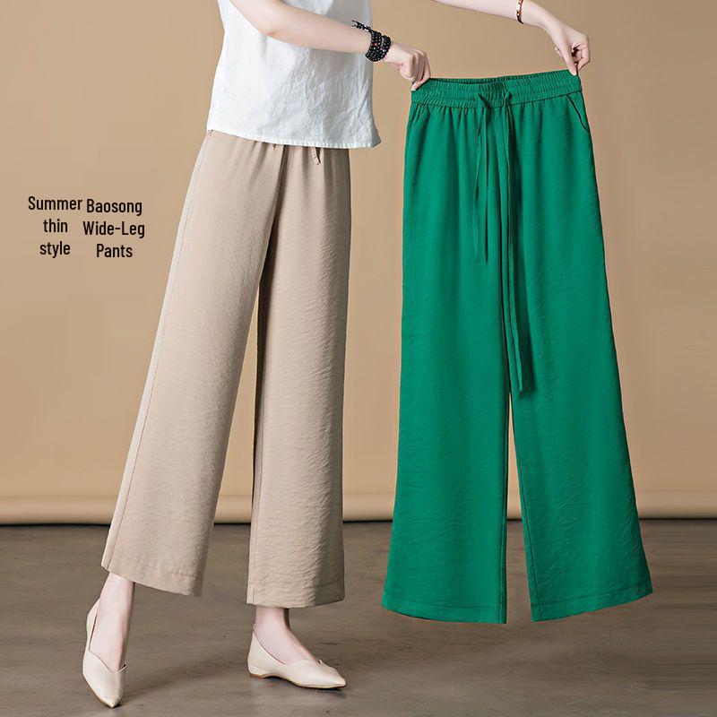 Women's High-Waisted Wide-Leg Cotton Linen Summer Pants