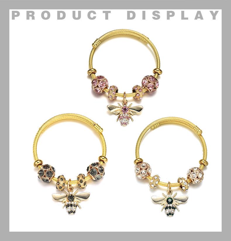 Titanstahl-Goldarmband, verstellbar, Biene, glänzender Diamant, Kugel, Geschenk für Freundinnen und Liebhaber