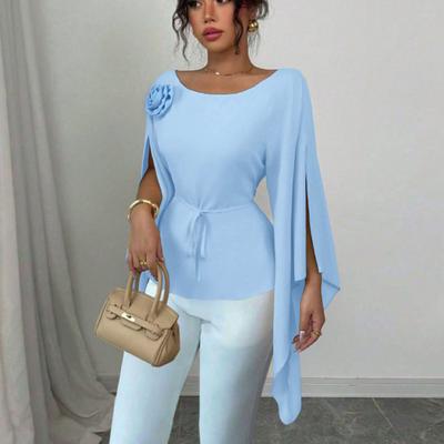 Autumn Elegant Style Slit Long Sleeve Shirt Women's Waist Shirt Pullover
