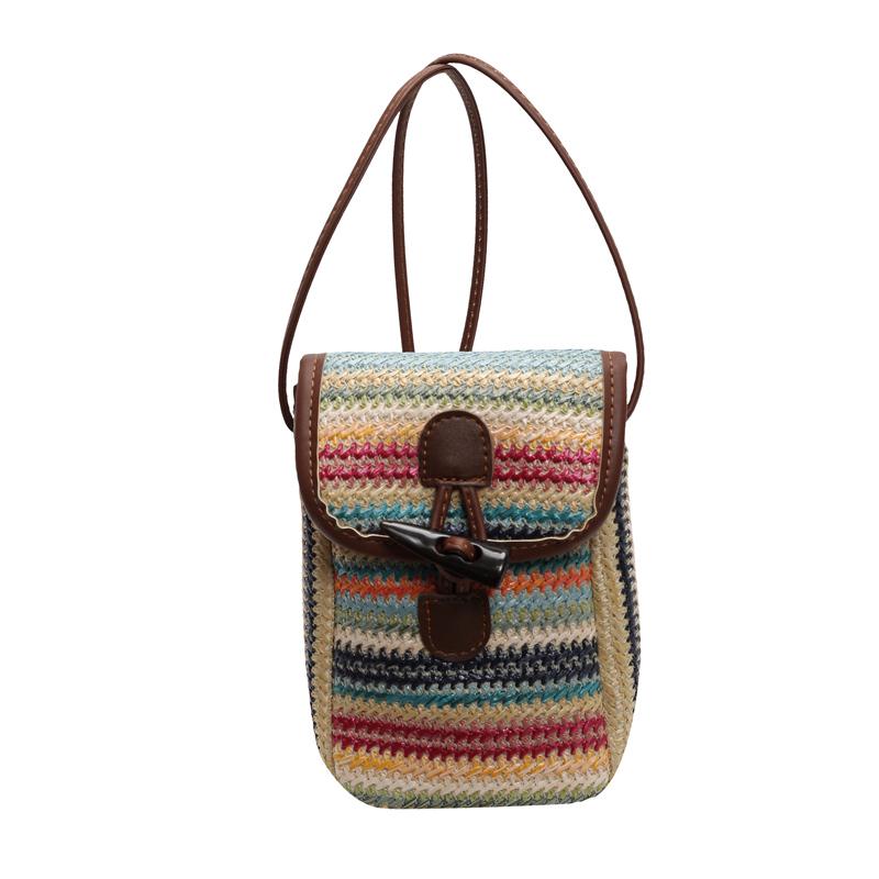 Sommer Ny Mini Reise Stråvevd Crossbody-veske Dame Utsøkt og Søt Liten Håndveske Dame Mobiltelefonveske Skulderveske Strandveske