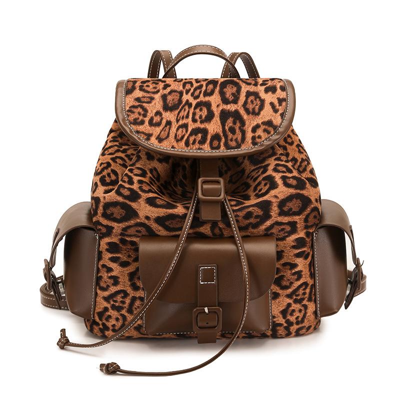 Винтажный рюкзак с леопардовым принтом, портативная сумка для поездок, женский рюкзак коричневый