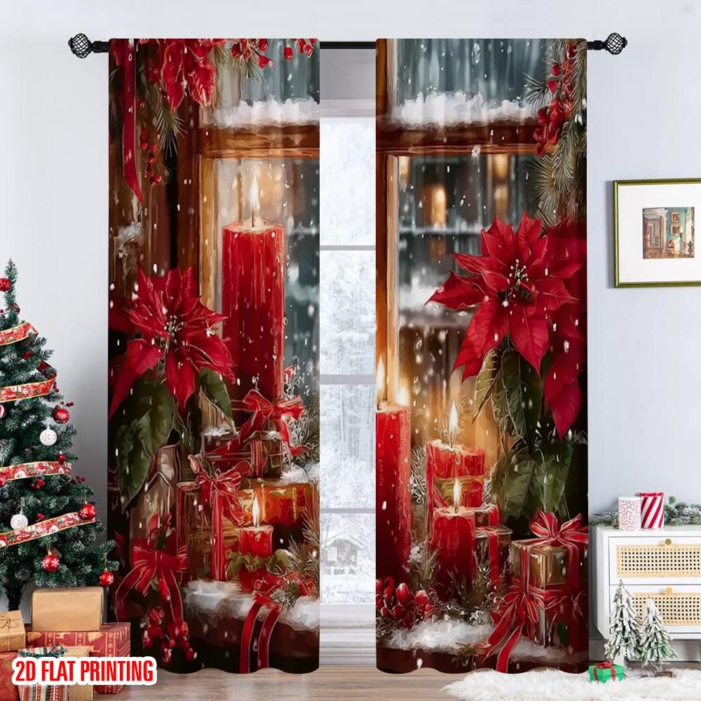 Classic Flat Printing Christmas Hot Curtains Digital Printed Polyester Drapes Party Decorations Use Set Of 2 Made