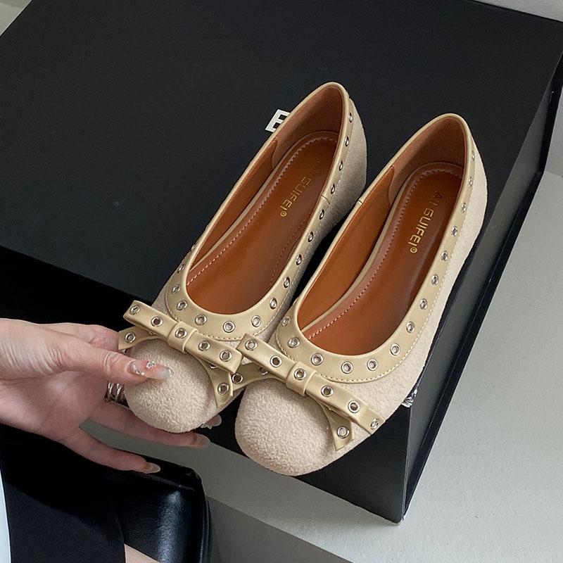 Fashion Fashion Metal Women Flats Shoes Butterfly-Knot Luxury Female Shallow Ladies Flats Shoes With Height Increasing Footwear lady