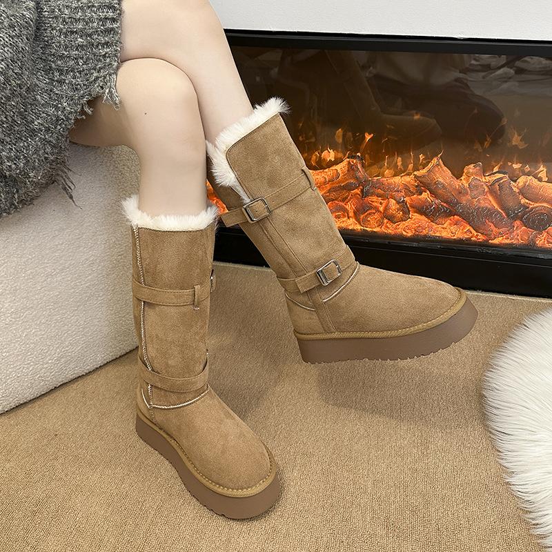 Damen Winterstiefel mit dicker Sohle, mittelhoch, warm gefüttert mit Plüsch, Schneestiefel, rutschfest, lässig, Sport, Martin Baumwollstiefel