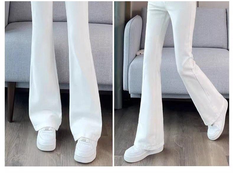 Women's Slim-Fit White High-Waisted Flared Pants - Spring Style, Fashionable, Versatile, Figure-Flattering
