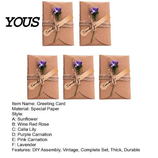 Exquisite Holiday Celebration Cards 5Pcs DIY Dried Flower Greeting Cards, Handmade Note with Artificial Flowers, Jute Twine Romantic Sunflower