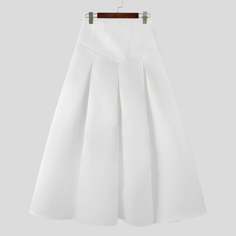 

INCERUN Men Women High Waist Zip-up Smooth Casual Ruffled Pleated Swing Skirts 4XL белый