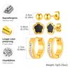 Vnox Trendy 3pcs/Set Cute Shell Butterfly Stud Earrings for Women Gold Plated Black Acrylic Flower Rhinestones Set Ear Jewelry