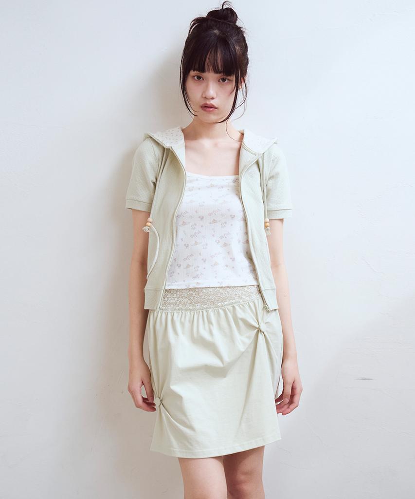 Opish Lace Waist Shirring Skirt, Green