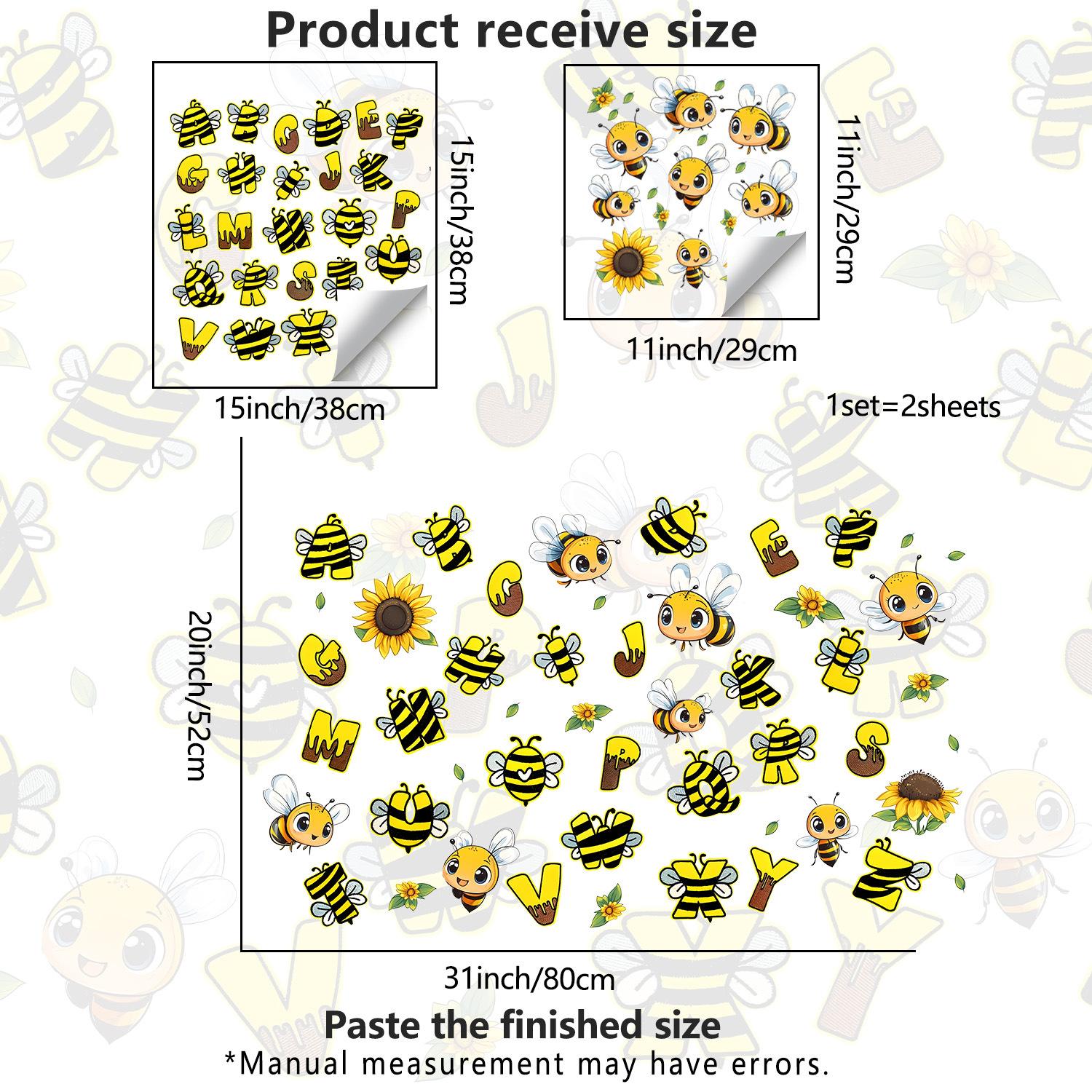 

Мультяшные пчелы Алфавит Стеклянные наклейки для спальни, ванной комнаты, детской комнаты, декора окон JDT-A603