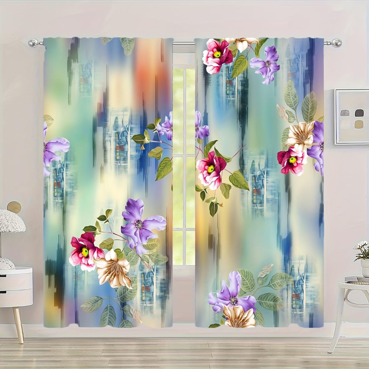 

Комплект из 2 штук Прозрачные шторы с фиолетовым цветочным принтом Дизайн с кулиской для легкого подвешивания Драпировки для декора спальни, гостиной, офиса (W50cmxH130cm)x2&Grommet Top