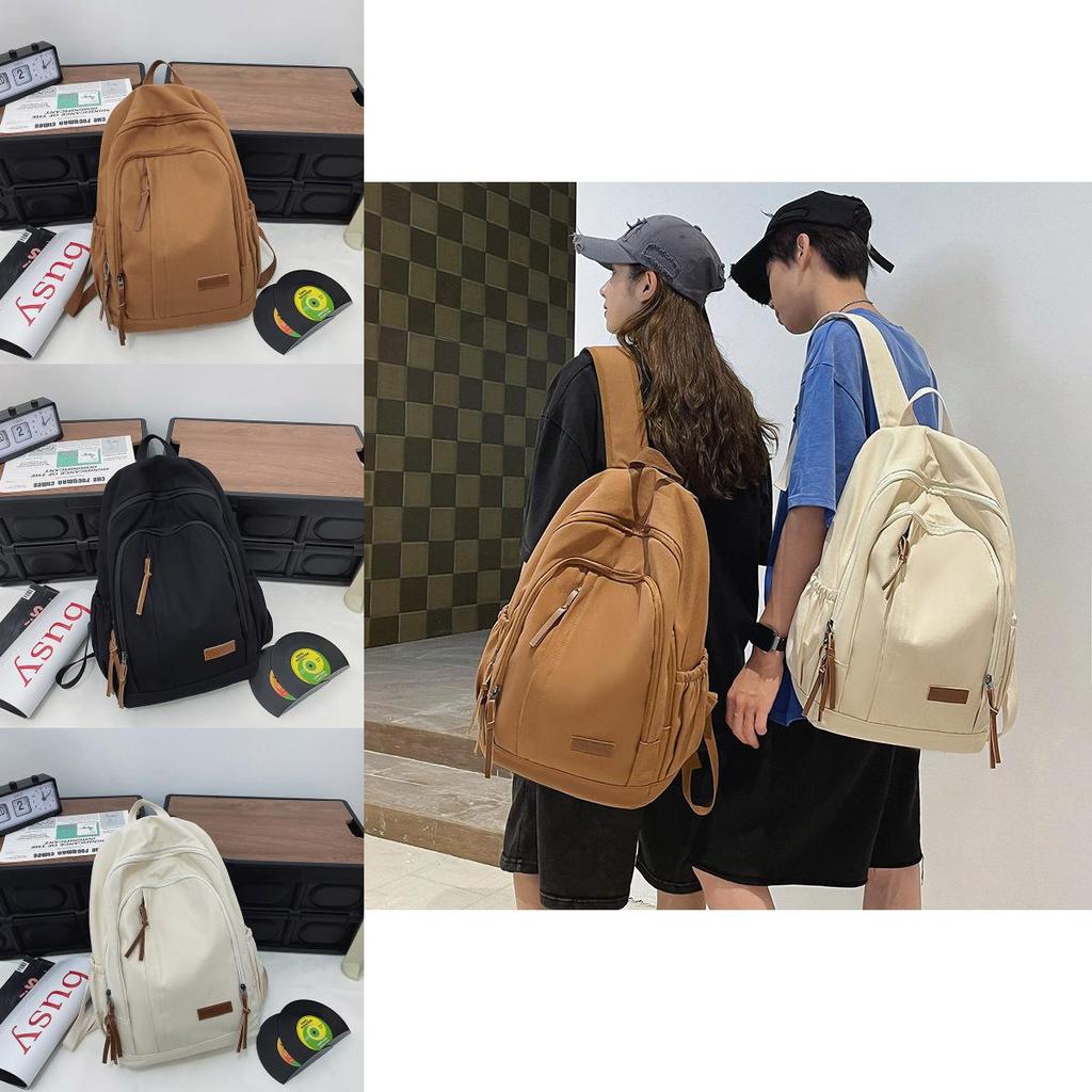 Simple Solid Color Letter Decoration Large Capacity Student Backpack For Teen Students