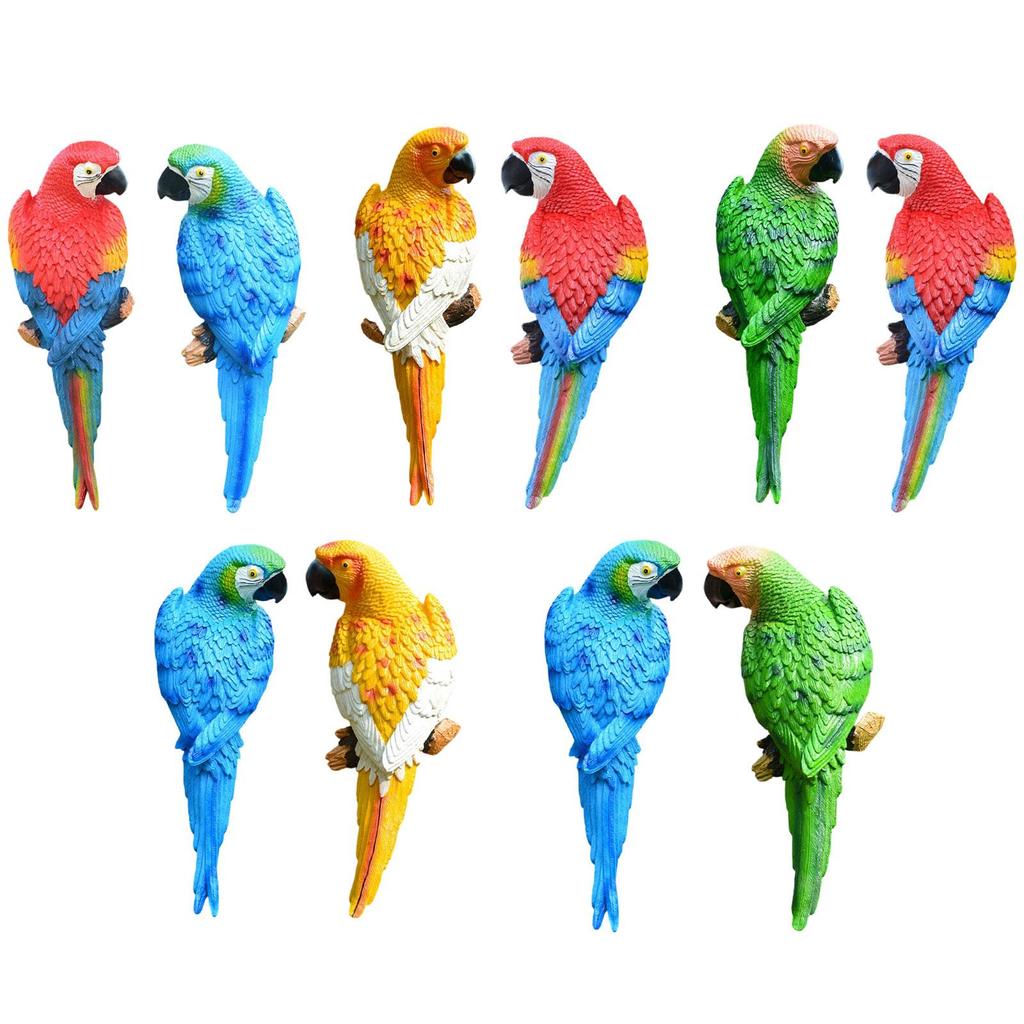 2 Pieces Parrot Figurines Wall Tree Decoration Weatherproof Animal Bird Sculptures for Patio Backyard Lawn Courtyard Balcony