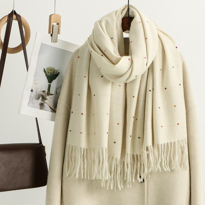 

Scarf women s autumn and winter new color polka dot tassel black and white two-color cashmere warm shawl dual-purpose scarf