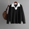 2025 Autumn/Winter Women's Color Block Polo Collar Loose Knit Sweater Pullover