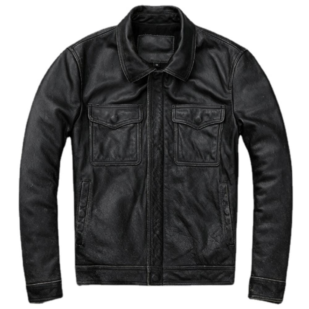 Chinese Size Casual Leather Jacket Men Real Cow Leather Retro Vintage Leather Jackets Mens Jackets
