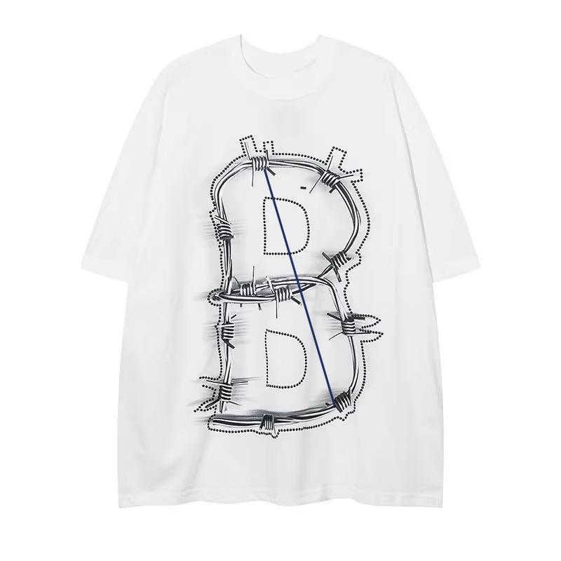 American Retro Letter Printing Pure Cotton Short-sleeved T-shirt Men's and Women's Trend Loose Couple's Half-sleeved