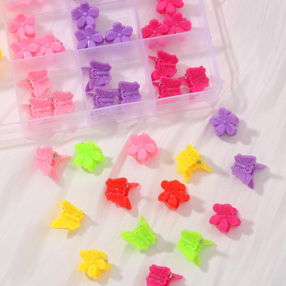 Frühling/Sommer Gemischte Farbe Schmetterling Blume Haarspangen – 24-teiliges Set mit niedlichen kleinen Krallen Pony-Accessoires