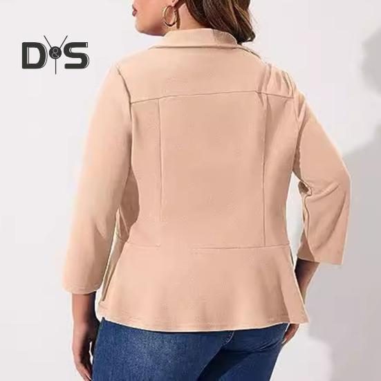 Plus Size Women Suit Coat Lapel Long Sleeve Ruffle Hem Open Front Suit Jacket Solid Color Versatile Business Outerwear