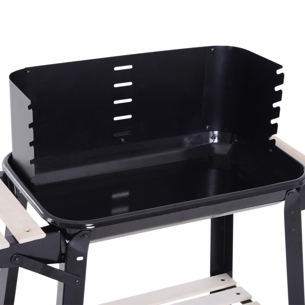 Charcoal BBQ Grill with Adjustable Grill Height, Shelves and Wheels for Outdoor Use, 83x46x87 cm, Black