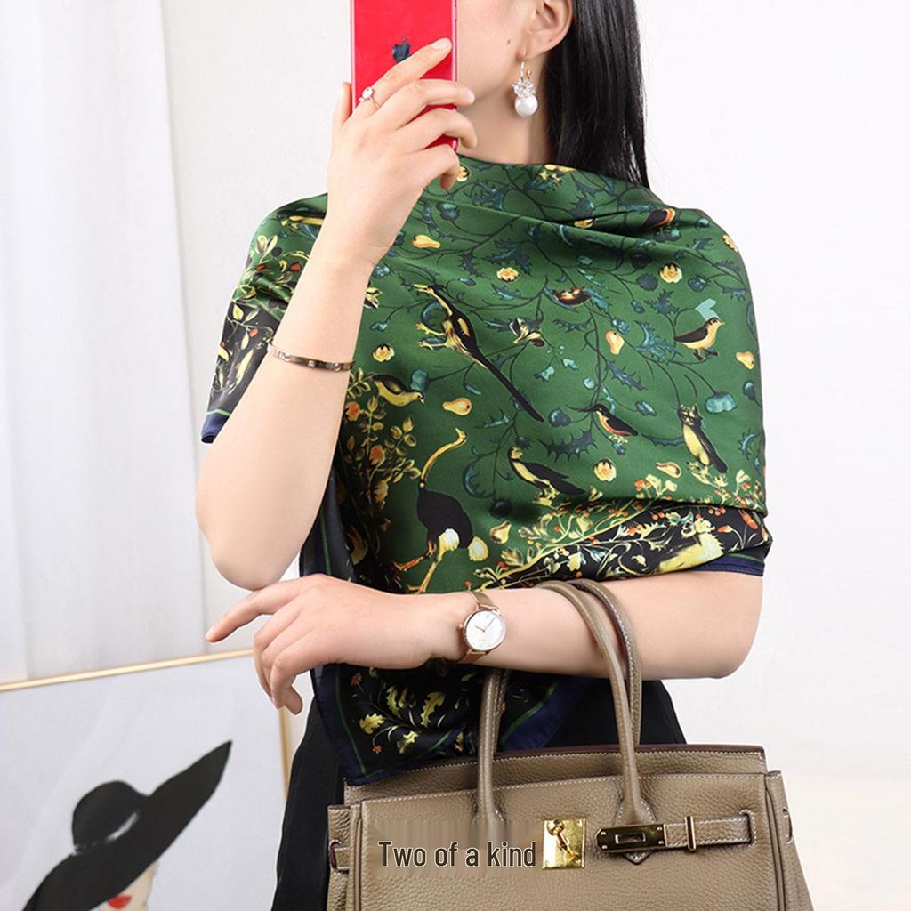 Damen 110cm Bedruckter Kunstseidenschal: Vielseitiges Hals-, Strand- und Sonnenschutz-Wickeltuch