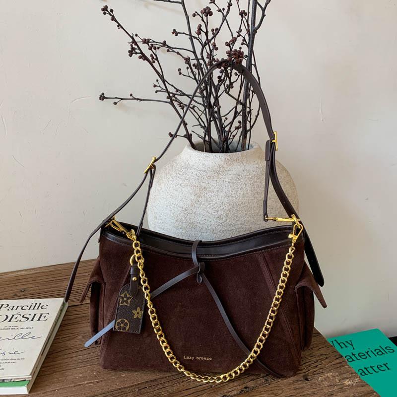 

Вместительная сумка-тоут на цепочке для поездок на работу, женская, 2025, новая осенняя модная нишевая сумка под мышкой, сумка-мессенджер на одно плечо кофейный