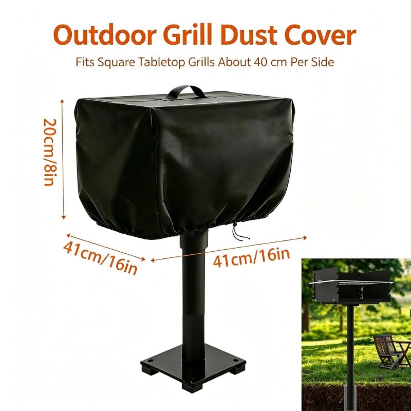 Barbecue Cooker Cover with Drawstring, Fastening Bands, and Top Carry Handle for Convenient Coverage and Handling Between Cooking