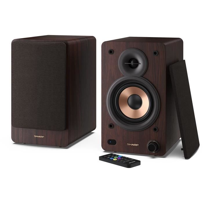 Haut-parleurs bluetooth - sharp - cp-ss30(br) - bibliotheque marron - 2x 30w - 2 voies - sans fil - 60w rms