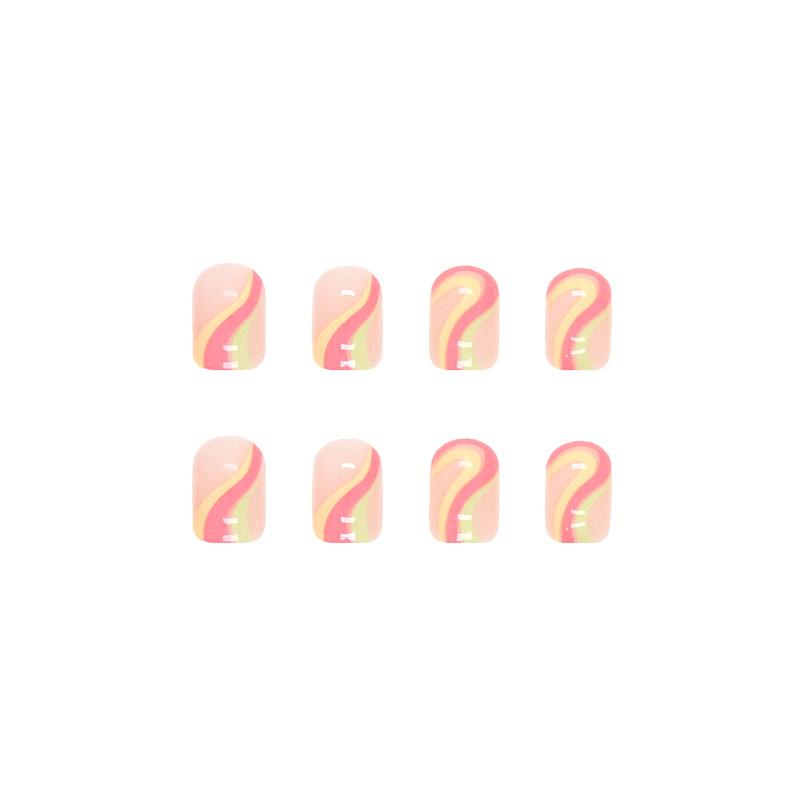 Artificial Nails High-end Pink Wavy Short Nails Wear Square False Nails