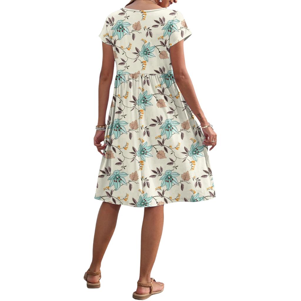 Women's Summer Fashion Casual Round Neck Short Sleeve Vintage Print Dress