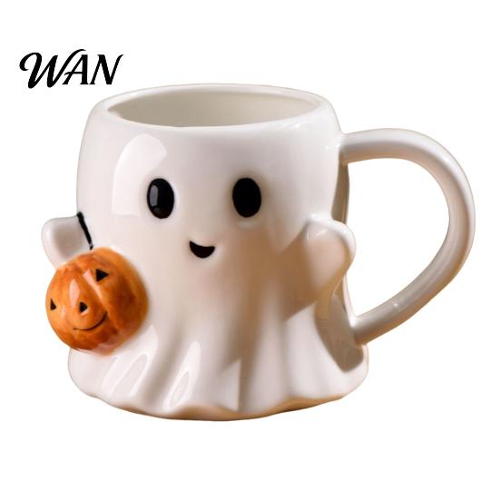 Exquisite Pattern Mug 1/2Pcs 600ml Water Cup 3D Effect Ghost Holding Pumpkin Coffee Design Ceramic Household Bar Kitchen Restaurant Beverage Container