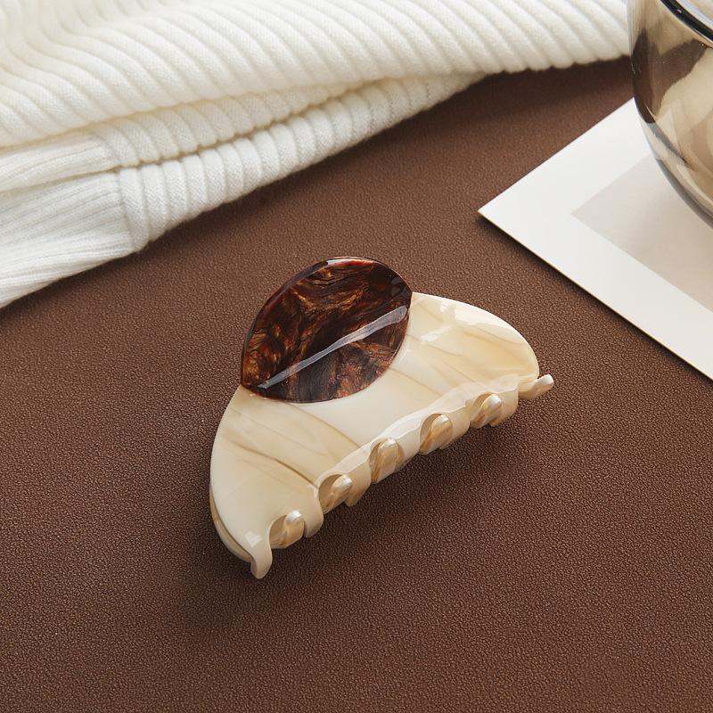 1pc South Korean new high-quality splicing clip, medium shark clip, wood grain French hair clip, light luxury hair accessory