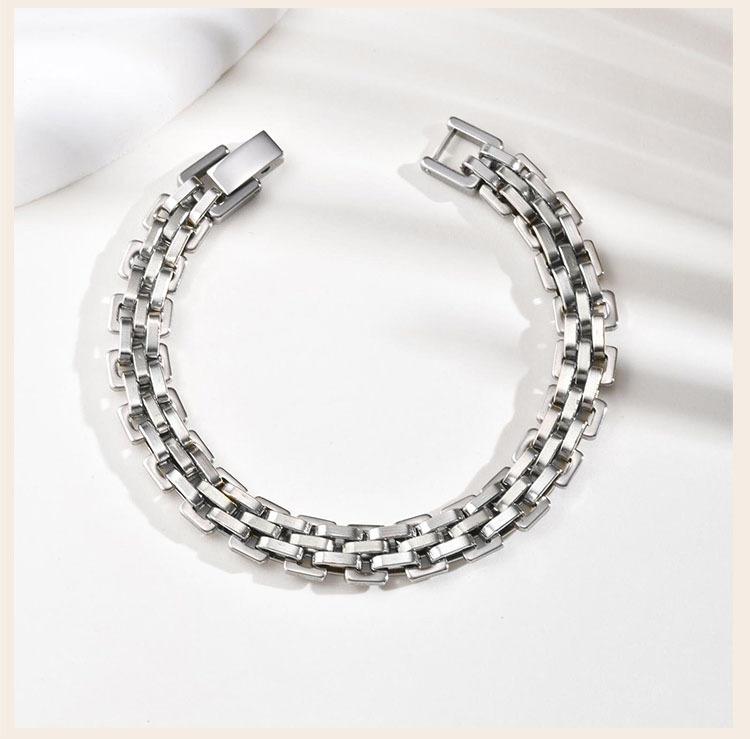 Watchband Statement Chain Bracelet for Women, Bold Strap Chain Bracelets, Stainless Steel Links Wristband