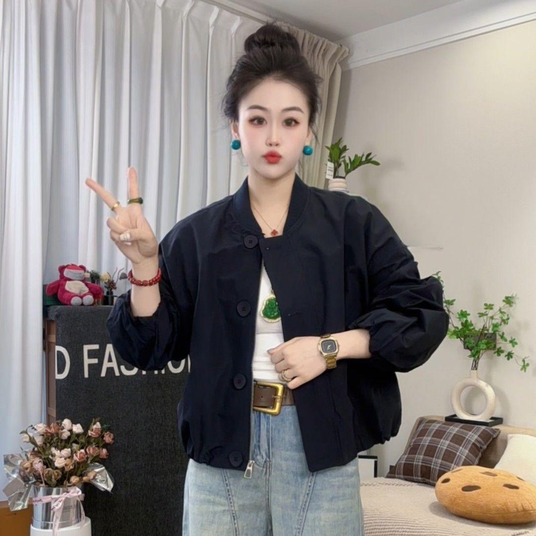 

Женская весенне-осенняя куртка-бейсболка, короткая куртка, свободный повседневный короткий топ на пуговицах XL чёрный