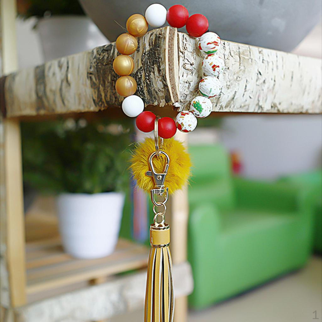 Beaded Bracelet Keychain Bangle Keys Holder with Tassel